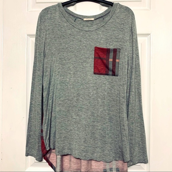 12pm by Moni Ami Gray & plaid long sleeve tunic L - Picture 1 of 6